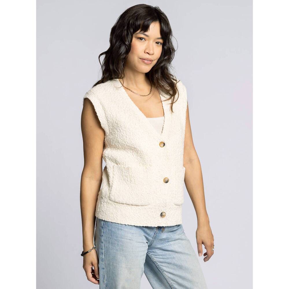 NEW THREAD & SUPPLY emma sleeveess cardigan in off white